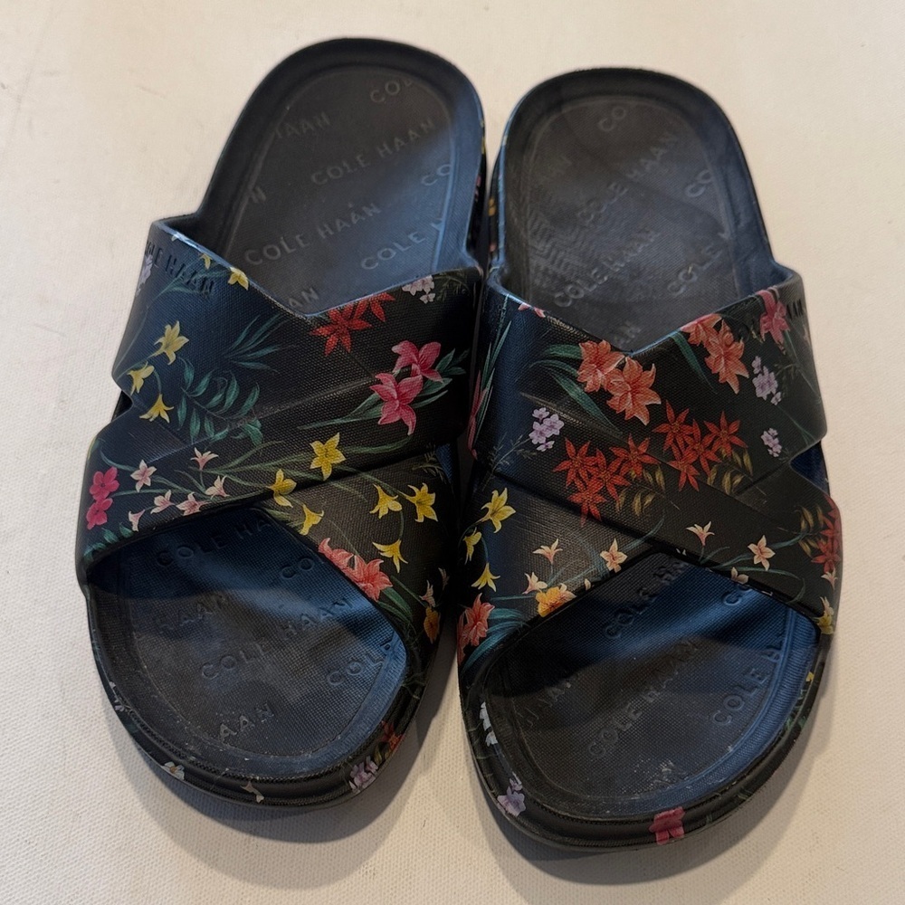 Cole Haan Black Floral Slide Sandals